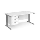 Dams Maestro 25 straight desk with 800mm depth, fixed 3-drawer pedestal, and cantilever leg, shown in an office setting.