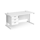 White Dams Maestro 25 straight desk with 800mm depth, fixed 3-drawer pedestal, and cantilever legs, suitable for office use.