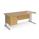 Dams Maestro 25 straight desk in NWO Oak Silver finish with 3-drawer pedestal and cantilever legs, 1800mm wide.