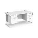Dams Maestro 25 straight desk with 800mm depth, fixed 2 and 3 drawer pedestals, cantilever leg design, white finish.