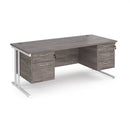 Dams Maestro 25 straight desk with grey oak and white finish, 1800mm length, featuring fixed 2 & 3 drawer pedestals and cantilever legs.