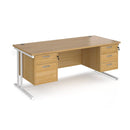 Dams Maestro 25 straight desk in oak white with 800mm depth, fixed 2 and 3 drawer pedestals, cantilever legs, modern office furniture