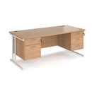 Dams Maestro 25 straight desk with white beech finish, 800mm deep, featuring fixed 2 and 3 drawer pedestals and cantilever legs.