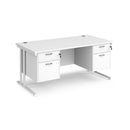 Dams Maestro 25 straight desk in white with 800mm depth, featuring two fixed 2-drawer pedestals and cantilever legs.