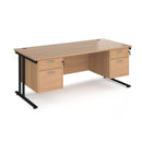 Dams Maestro 25 straight desk with black beech finish, 1800mm length, 800mm deep, two fixed 2-drawer pedestals, cantilever legs
