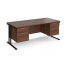 Dams Maestro 25 straight desk with walnut finish, 800mm depth, two fixed 2-drawer pedestals, cantilever legs, 1800mm length.