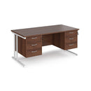 Dams Maestro 25 straight desk with walnut-white finish, 800mm deep, two fixed 3-drawer pedestals, cantilever legs, modern office furniture.