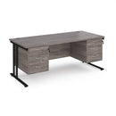 Dams Maestro 25 straight desk in grey oak and black with 800mm depth, two fixed 3-drawer pedestals, cantilever legs.