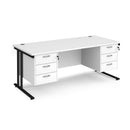 White and black Dams Maestro 25 straight desk with 800mm depth, two fixed 3-drawer pedestals, and cantilever legs.