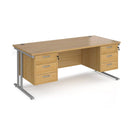 Dams Maestro 25 straight desk with oak silver finish, 1800mm length, 800mm deep, featuring two fixed 3-drawer pedestals and cantilever legs.