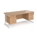 Dams Maestro 25 straight desk with white beech finish, 1800mm length, 800mm deep, featuring two fixed 3-drawer pedestals and cantilever legs.