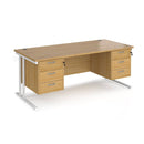 Dams Maestro 25 straight desk in white oak finish with 800mm depth, two fixed 3-drawer pedestals, and cantilever legs.