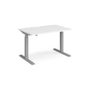 Dams Elev8 Touch Straight Sit-Stand Desk in white and silver with a 1200mm surface, showcasing adjustable height and modern design.