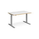 Dams Elev8 Touch Straight Sit-Stand Desk in white oak and silver finish, 1200mm length with adjustable height for ergonomic work.