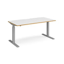Dams Elev8 Touch straight sit-stand desk in white oak and silver finish, 1600mm length with adjustable height.