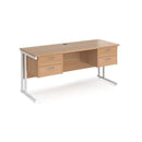 Beech-white Maestro 25 straight desk with 1600x600mm surface, two fixed 2-drawer pedestals, and cantilever leg by Dams.