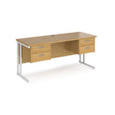 Dams Maestro 25 straight desk in oak white with 1600x600mm surface, two fixed 2-drawer pedestals, and cantilever legs.