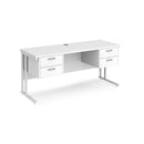 Dams Maestro 25 straight desk in white with 1600x600mm surface, two fixed drawers, and cantilever leg design