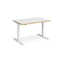 Dams Elev8 Mono Straight Sit-Stand Desk in white oak finish, 1200mm, with adjustable height and clean modern design.
