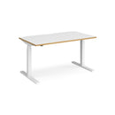 Dams Elev8 Mono Straight Sit-Stand Desk in white oak finish, 1400mm wide, with adjustable height for ergonomic workspace.