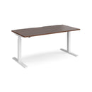 Dams Elev8 Mono straight sit-stand desk in walnut and white, 1600mm size, showing the desk's sleek surface and adjustable height features.