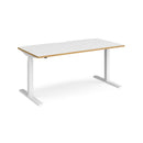 Dams Elev8 Mono Straight Sit-Stand Desk in white oak finish, 1600mm, with adjustable height and sleek modern design.