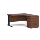 Dams Maestro 25 ergonomic desk and high pedestal bundle in walnut-black finish, right-hand configuration, 1400mm size.