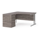 Dams Maestro 25 ergonomic desk and high pedestal bundle in grey oak and silver, 1400mm length with left-hand configuration.