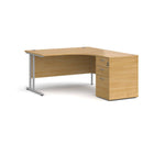 Dams Maestro 25 ergonomic desk and high pedestal bundle in oak silver finish, right-hand configuration, 1400mm length.