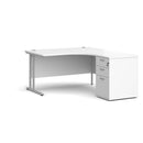 Dams Maestro 25 ergonomic desk and high pedestal bundle in white and silver, right-hand configuration, 1400mm size.