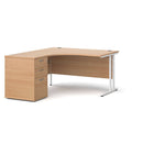 Dams Maestro 25 ergonomic desk with high pedestal bundle in beech white, 1400mm, left-hand configuration, modern office furniture