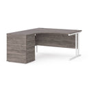 Dams Maestro 25 ergonomic desk and high pedestal bundle in grey oak and white, 1400mm length, left-hand configuration.