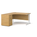 Dams Maestro 25 ergonomic desk and high pedestal bundle in oak white, 1400mm, with left-hand configuration and modern design.