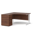 Dams Maestro 25 ergonomic desk with white walnut finish and matching high pedestal bundle, 1400mm length, left-hand configuration.