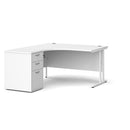 White Maestro 25 ergonomic desk and high pedestal bundle from Dams, 1400mm length, with left-hand configuration.