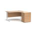 Dams Maestro 25 ergonomic desk and high pedestal bundle in beech white, right-hand configuration, 1400mm length.