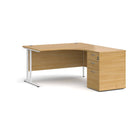 Dams Maestro 25 ergonomic desk and high pedestal bundle in oak white, right-hand configuration, 1400mm length.