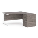 Dams Maestro 25 ergonomic desk with white high pedestal, 1400mm, featuring grey oak accents and right-hand configuration.