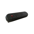 Dams Chroma clip-on power module with two UK sockets and one twin USB fast charge port, mounted on a wall or desk.