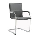 Dams Essen stackable meeting room cantilever chair with black upholstery and chrome metal frame, shown in a modern office setting
