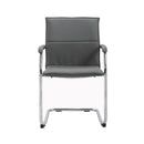 Dams Essen stackable meeting room cantilever chair with a sleek black seat and chrome frame, shown from the front.