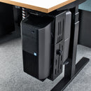 Black Dams Halo large under-desk CPU holder securing a computer tower beneath a desk for organized workspace.
