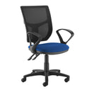 Dams Altino 2 Lever High Mesh Back Operators Chair with blue fabric and fixed loop arms, ergonomic office seating