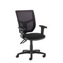 Black Altino 2 lever high mesh back operators chair by Dams with adjustable height arms and ergonomic design.