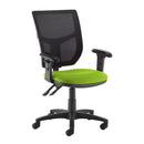 Dams Altino 2 Lever High Mesh Back Operators Chair with adjustable height and green fabric, ergonomic office seating.