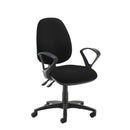Black Dams Jota high-back operators chair with no arms, ergonomic design, and adjustable features for office or industrial use.