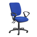Blue Dams Senza high back operator's chair with fixed loop arms, ergonomic design for office comfort.