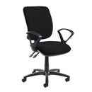 Black Dams Senza High Back Operators Chair with fixed loop arms, ergonomic design and adjustable height for office comfort.