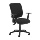 Black Dams Senza high back operator's chair with adjustable arms and ergonomic design for comfortable office seating.