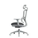 Dams Shelby mesh back operator chair with fabric seat and adjustable headrest, shown from side view.